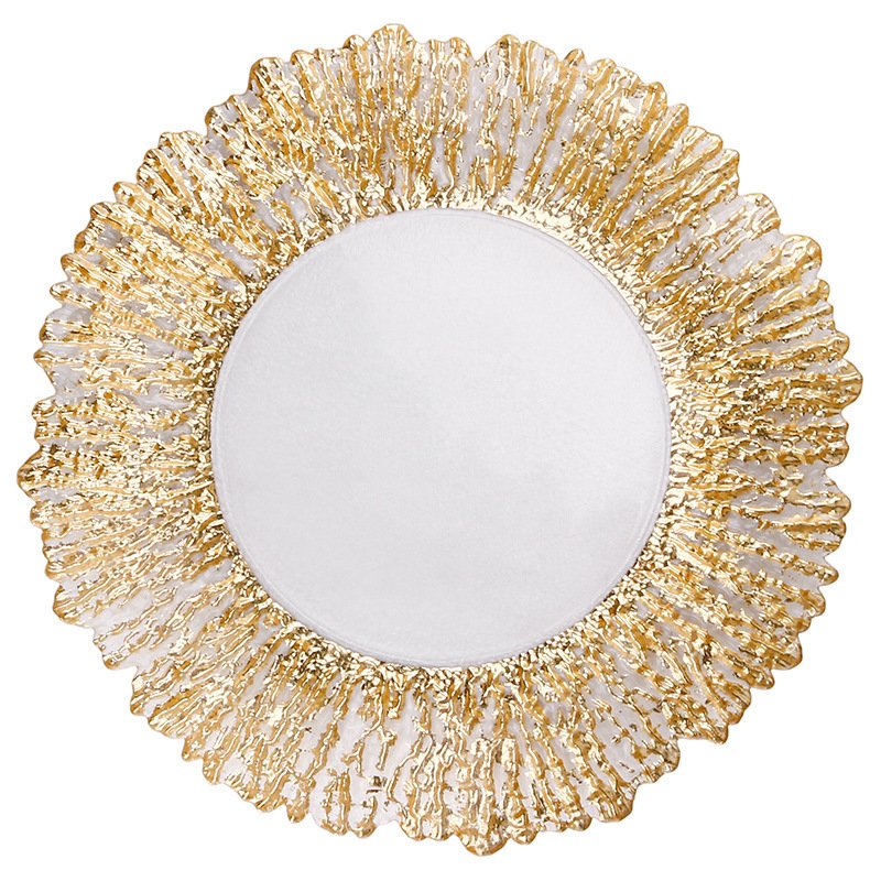 33cm 13 Inch Silver Gold Plastic Glass Charge Plate Dish for Decoration Event Party