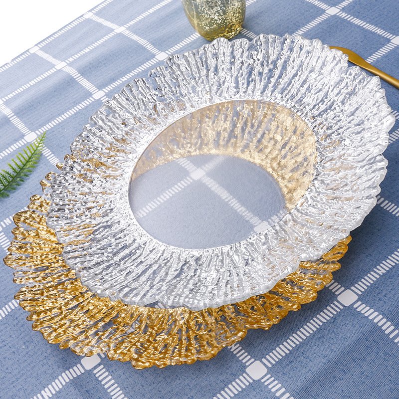 33cm 13 Inch Silver Gold Plastic Glass Charge Plate Dish for Decoration Event Party