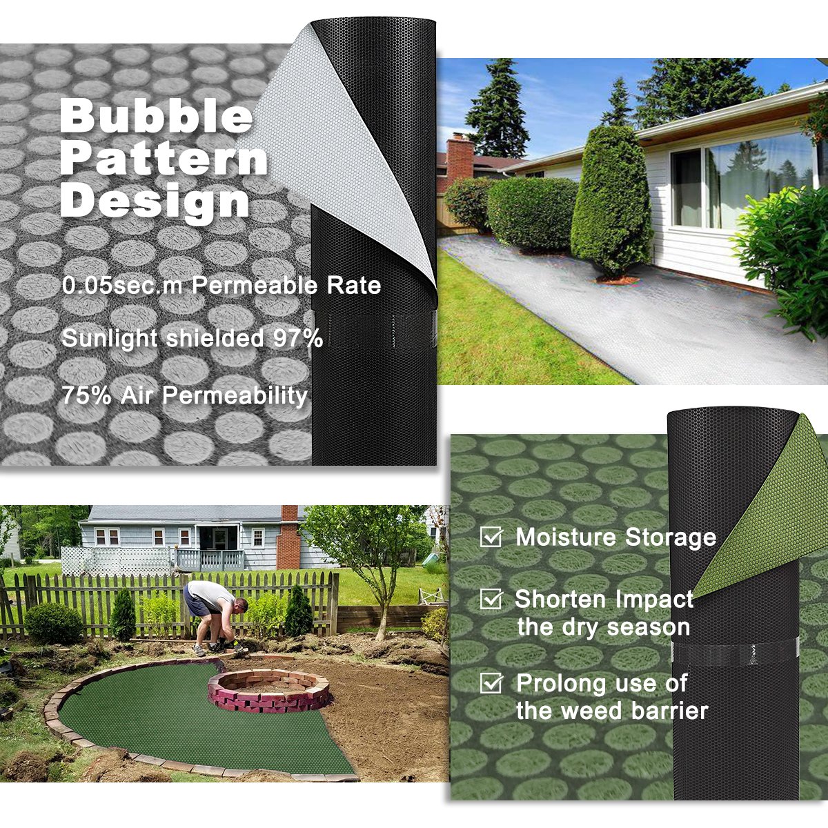 2.6ftx66ft Top Quality Gardening Mat High Permeability Landscape Fabric Weed Barrier Mat Good for Weed Blocker