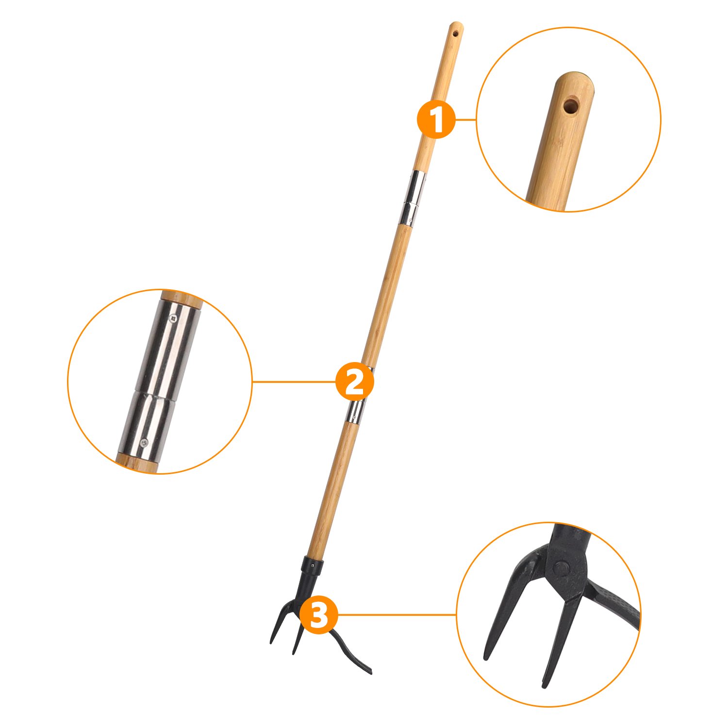 4-Claw Stand Up Manual Weeder Heavy-Duty Steel Claw Head with a Solid Wood Long Handle,Easily Remove Garden Weeds