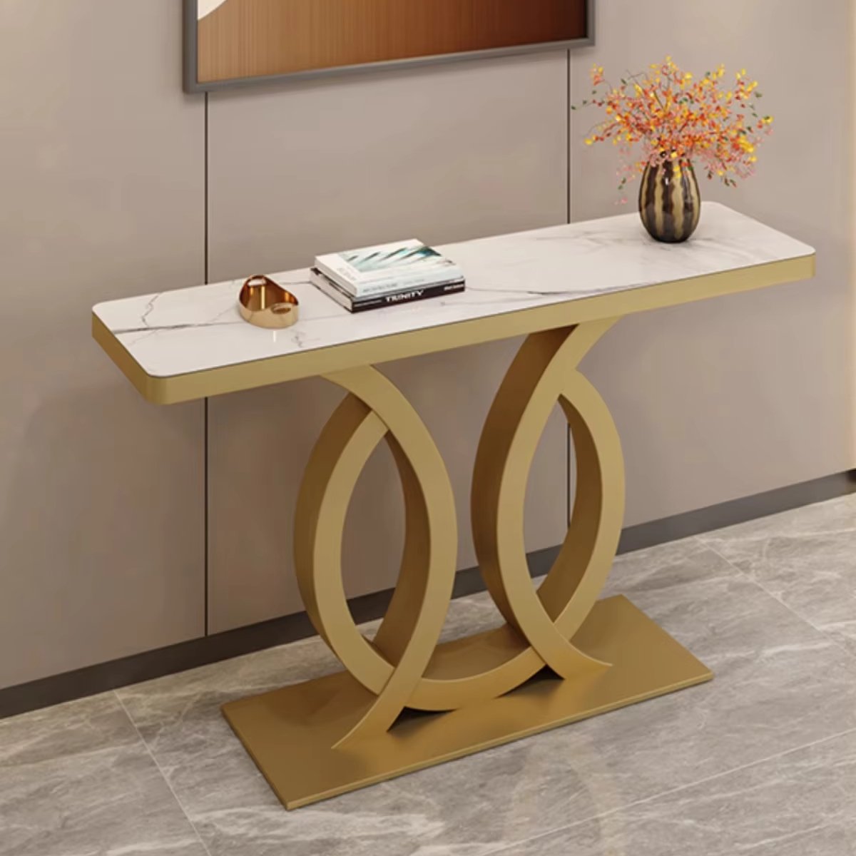 Luxury Modern Half Moon Console Rectangular Entryway Tables With Stainless Steel Feet