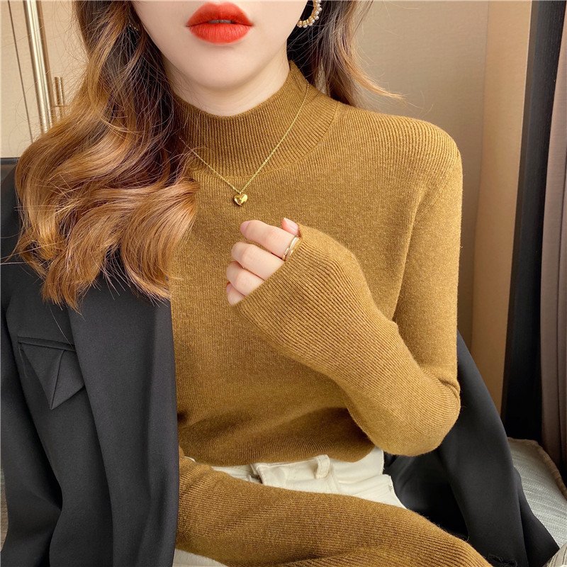 Autumn long sleeve half high stand collar sweater ladies pullover all-match slim knit bottoming shirt base casual knitwear