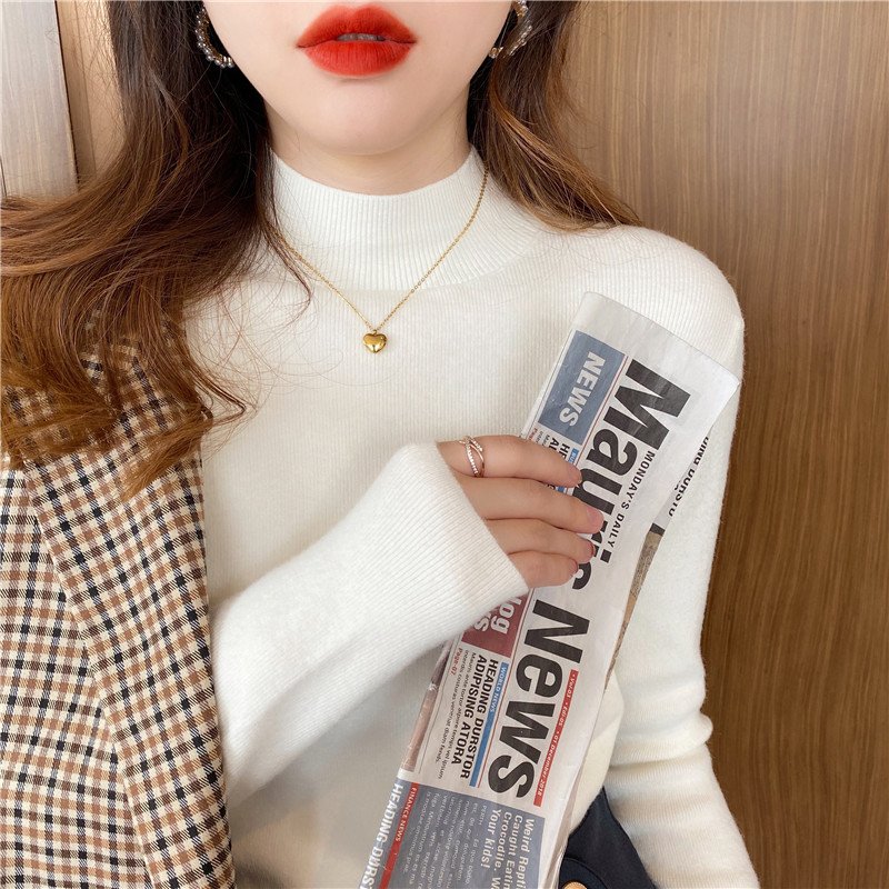 Autumn long sleeve half high stand collar sweater ladies pullover all-match slim knit bottoming shirt base casual knitwear