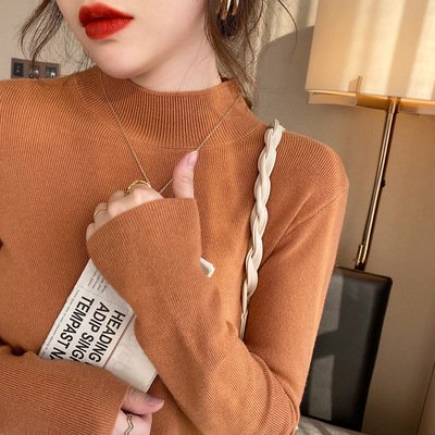 Autumn long sleeve half high stand collar sweater ladies pullover all-match slim knit bottoming shirt base casual knitwear