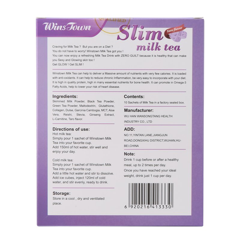 Hot-Selling OEM Taro Flavor Slimming Milk Tea Fat Burning Suppress Appetite 100 % Nature Daily Slim Milk Tea