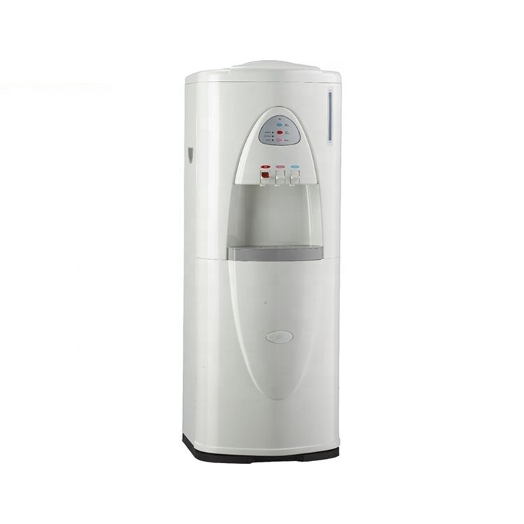 Standing pou water dispenser with storage cabinet