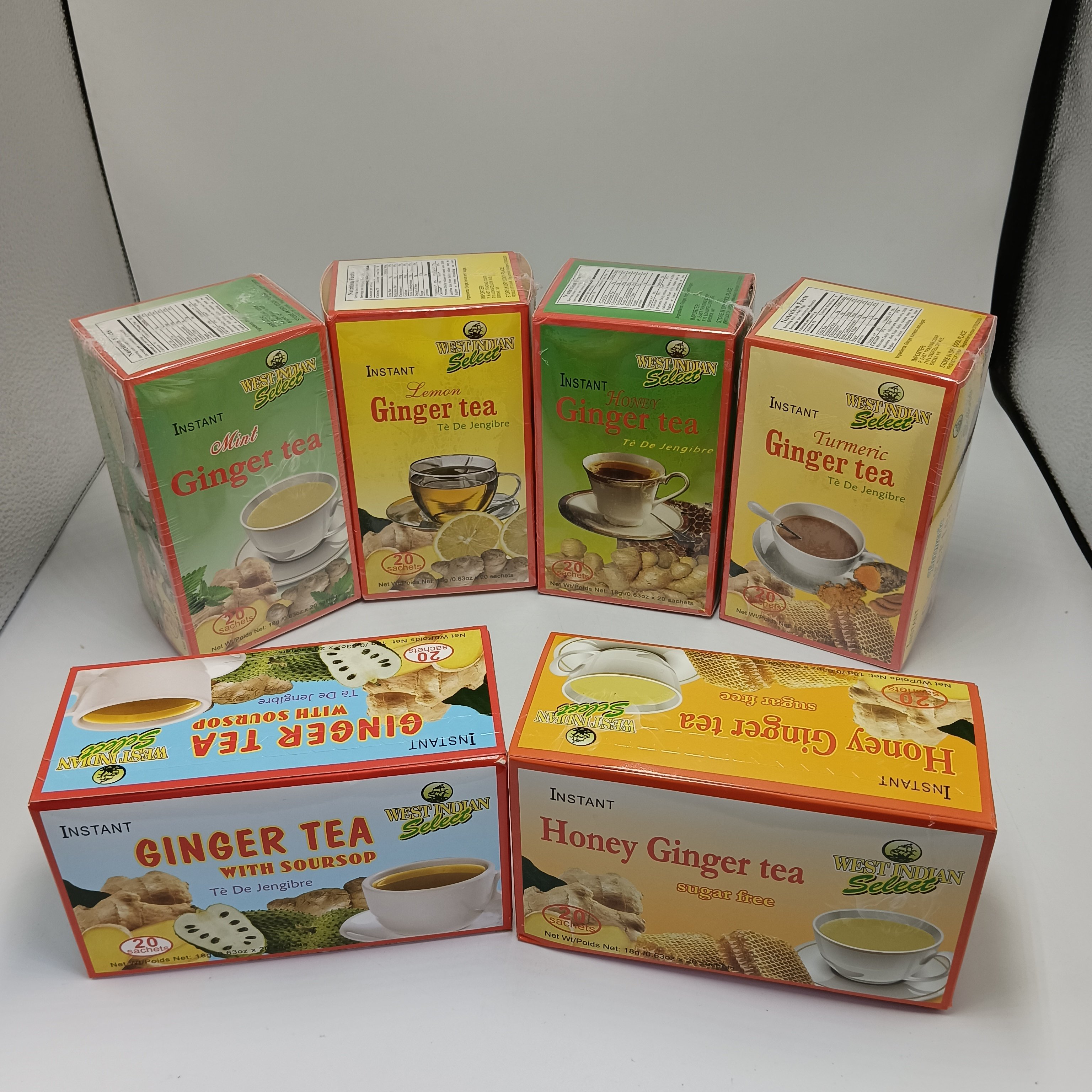 Instant Honey Ginger Tea, original ginger tea, lemon ginger tea