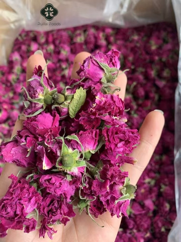 Organic dried red rose buds blooming tea