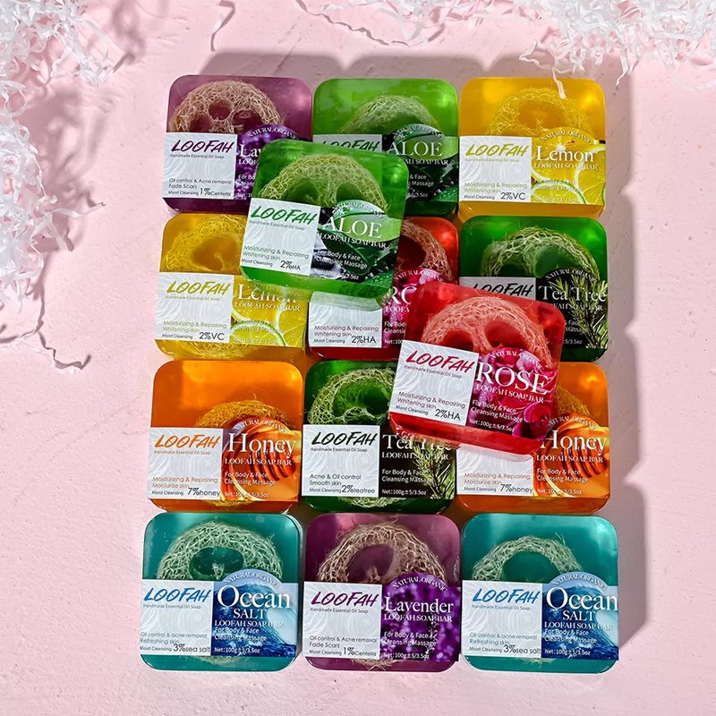 No Logo 100g Natural Organic Handmade Essential Oil Soap Face Body Wash Bar Loofah Soap Skin Brightening Acne Bar