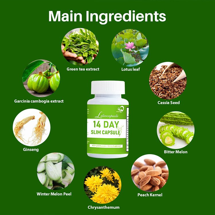 Chinaherbs high quality natural herbal green natural 14 day slim capsules green natural slim capsules