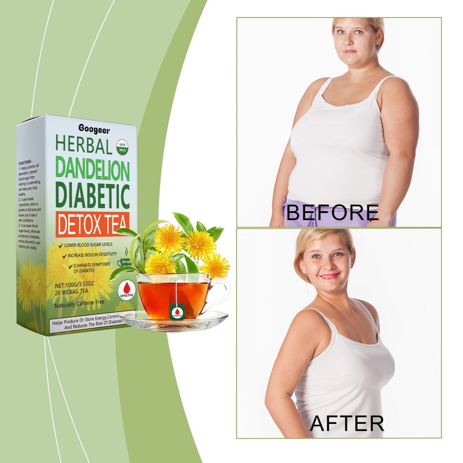 Googeer Wholesale Herbal Dandelion Diabetic Fitness Detox Tea Natural Balance Weight Loss Products With Vitamins For Adults