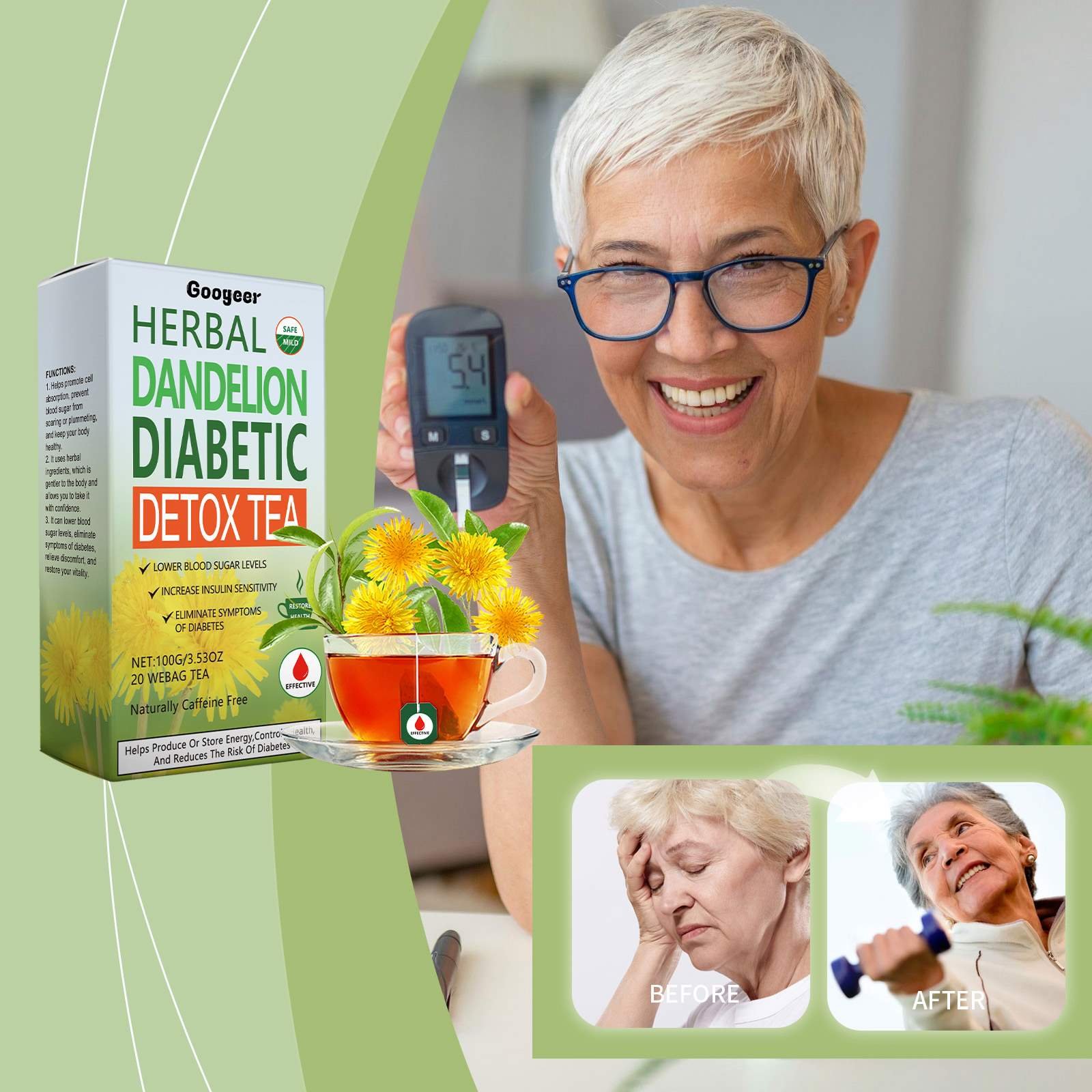 Googeer Wholesale Herbal Dandelion Diabetic Fitness Detox Tea Natural Balance Weight Loss Products With Vitamins For Adults