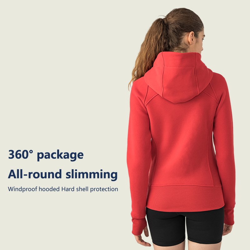 DJ028 New Autumn And Winter Hooded Thick Slim Yoga Sweatshirt Warm Solid Color Mittens Long-sleeve Pocket Women Hoodie Jacket