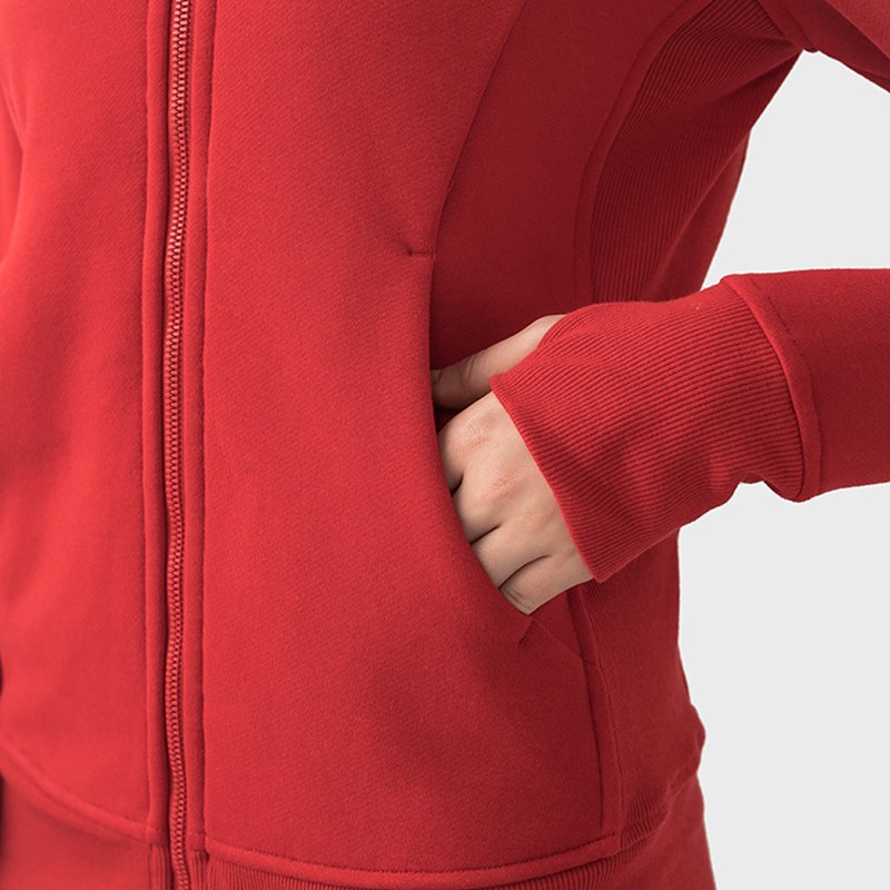 DJ028 New Autumn And Winter Hooded Thick Slim Yoga Sweatshirt Warm Solid Color Mittens Long-sleeve Pocket Women Hoodie Jacket