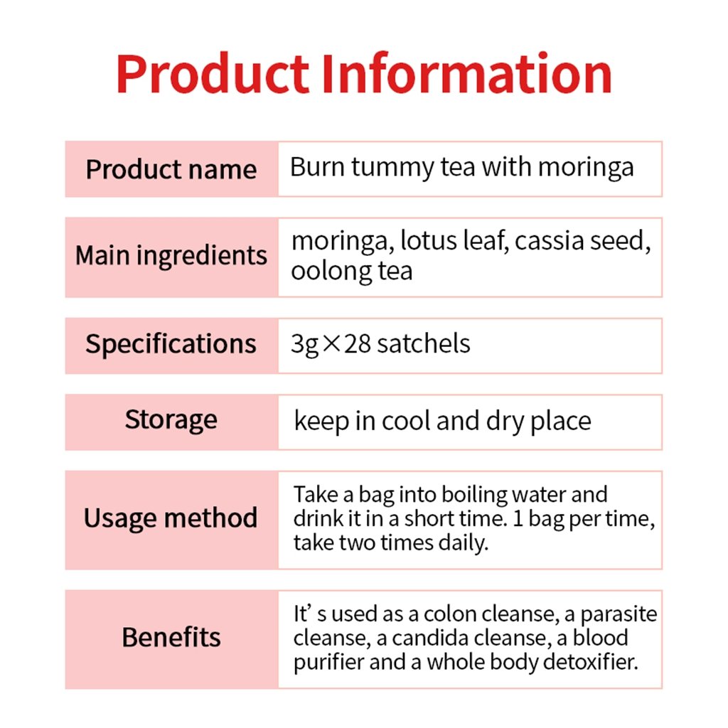 Burn Tummy Tea with Moringa Stomach Tea Constipation Colon Cleansing Weight Loss Tea