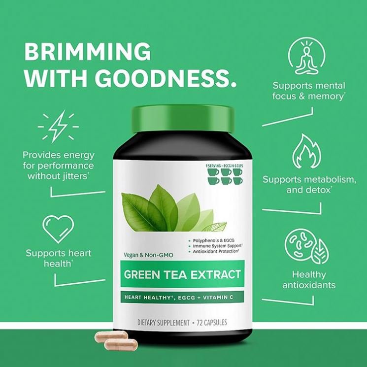 OEM Premium Vegetarian Skin & Heart Support + Brain Health & Memory Boost Green Tea Extract Capsules