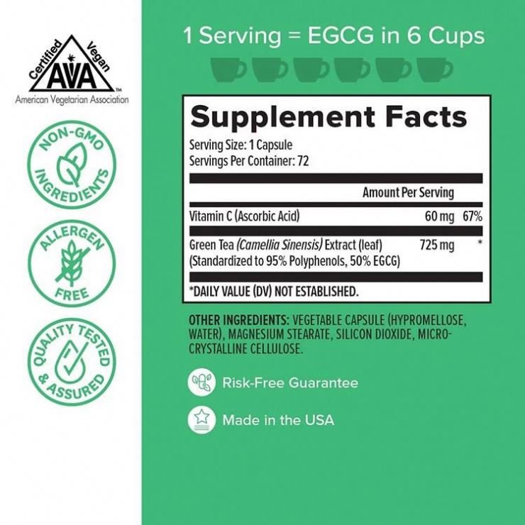 OEM Premium Vegetarian Skin & Heart Support + Brain Health & Memory Boost Green Tea Extract Capsules