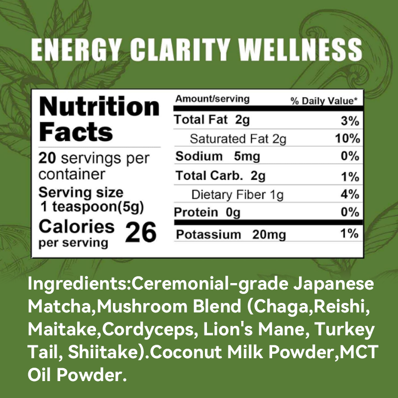 LIFEWORTH Organic Pure Wholesale Slim Matcha Green Tea Powder with Mushrooms
