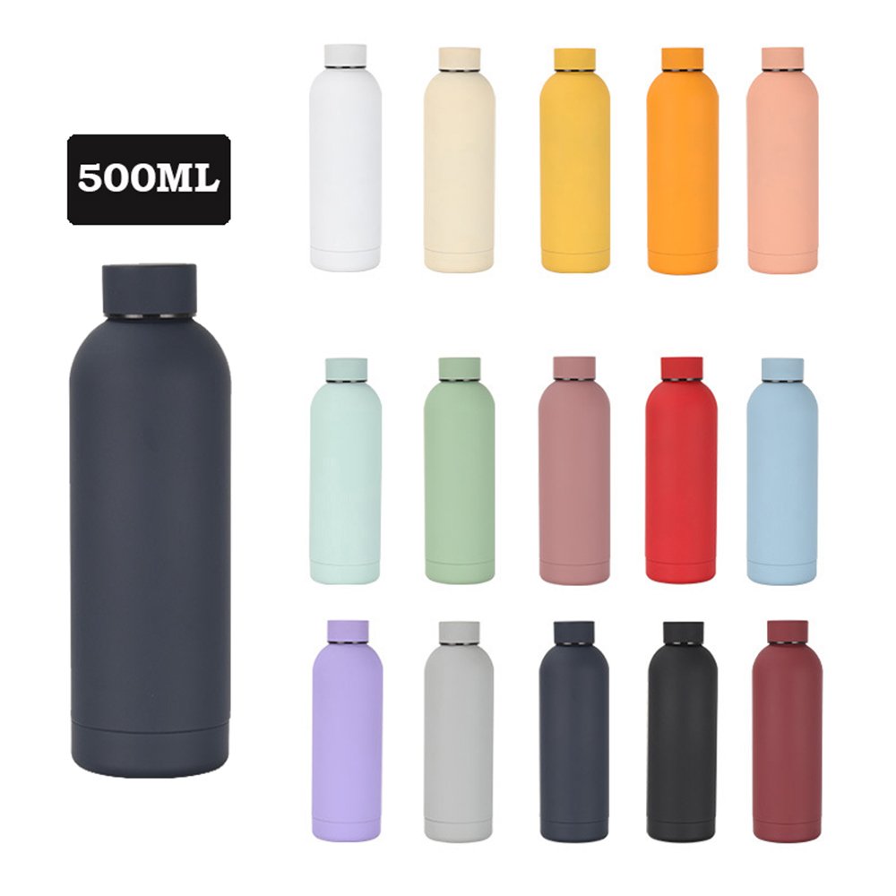 Insulated Stainless Steel Hot And Cold Girls Reusable 500Ml Rubber Painted Tea Water Bottle With Custom Logo