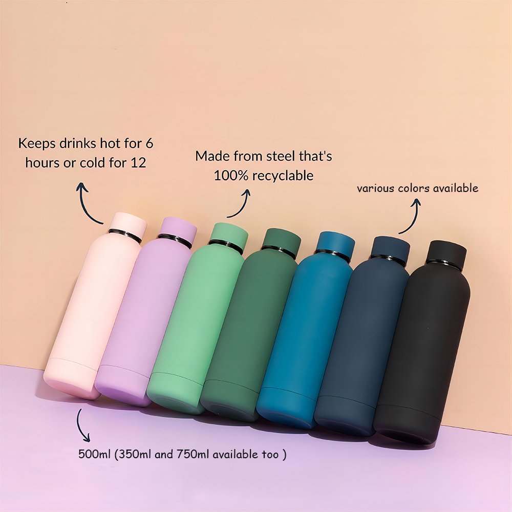 Insulated Stainless Steel Hot And Cold Girls Reusable 500Ml Rubber Painted Tea Water Bottle With Custom Logo