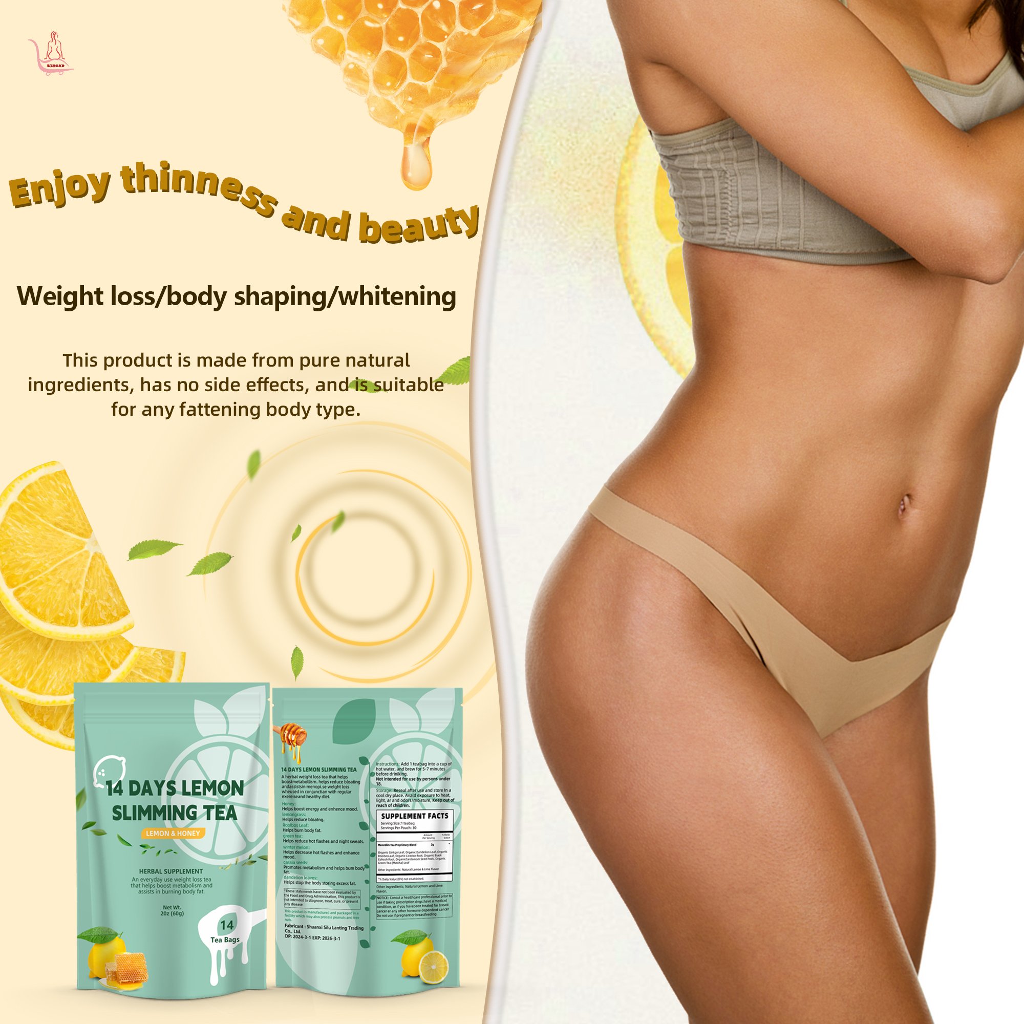 Factory Supply 14-Day Lemon Metabolism Tea Burner Belly tea for Constipation and Indigestion