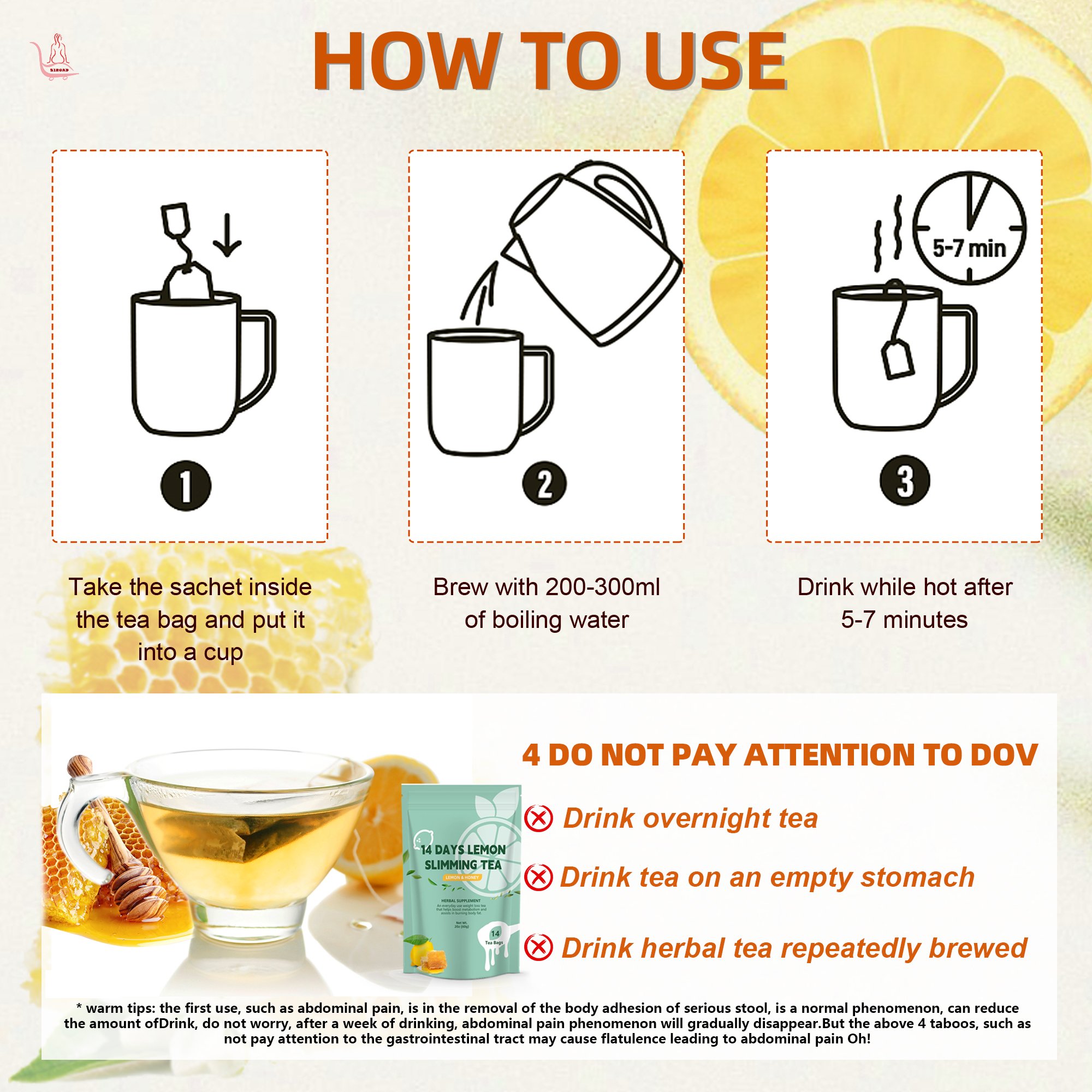 Factory Supply 14-Day Lemon Metabolism Tea Burner Belly tea for Constipation and Indigestion