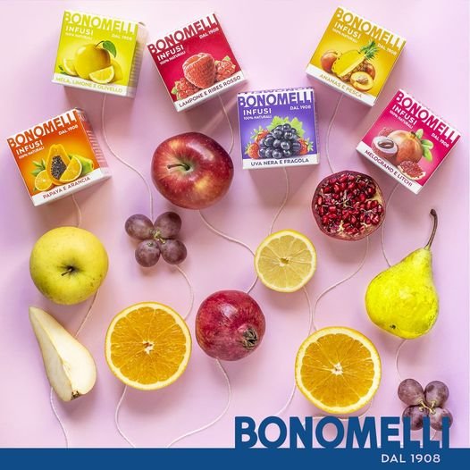 High best quality Italian handmade hot water cold water use Apple Lemon peel and Seabuckthorn Fruit Herbal Bonomelli 12 sachets
