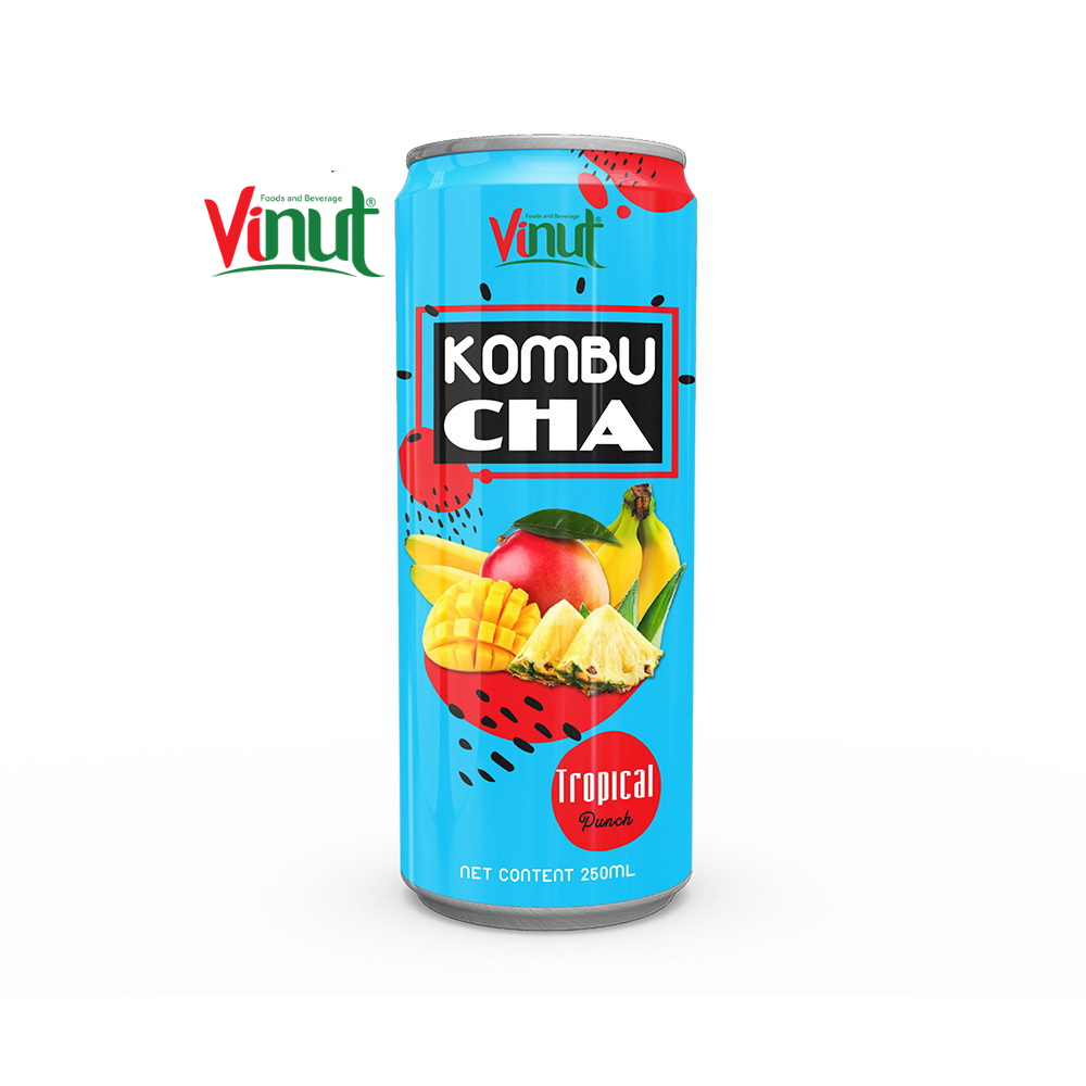 250ml VINUT Premium Can (Tinned) ODM Kombucha with Tropical punch Manufacturers Vietnam