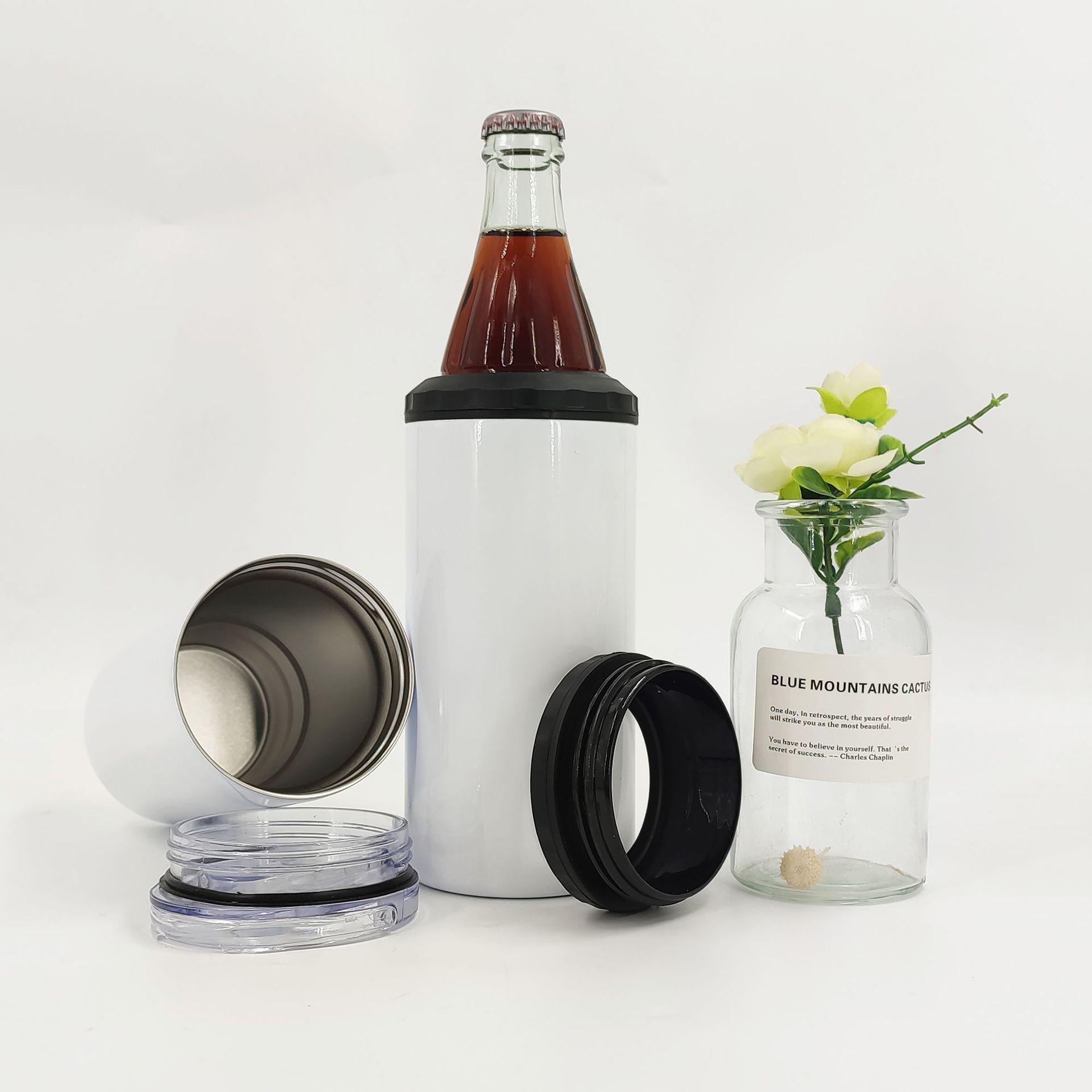 New Rts Warehouse 12oz 16oz 4 In 1 White Blanks Sublimation Slim Skinny Straight Can Cooler Can Cooler With 2 Lids