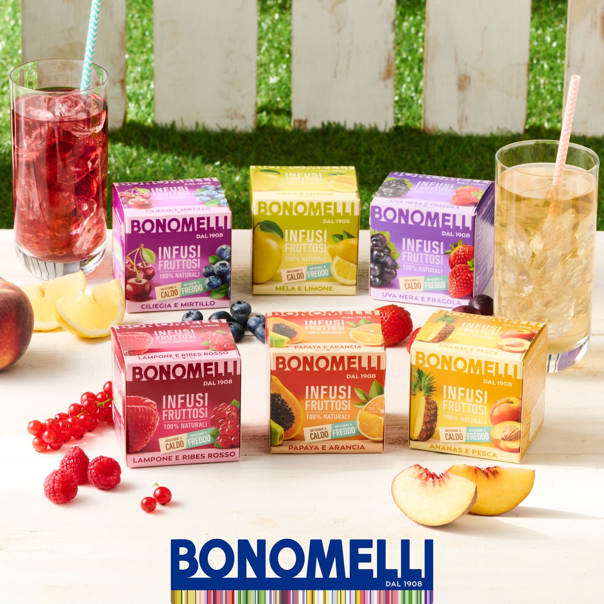 Top Quality made in Italy hot water cold water infusions Bonomelli Pineapple and Peach Fruit Herbal Tea 12 sachets