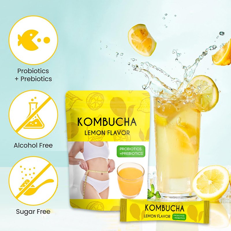 private label Hydration Drink Mix Sugar Free Live Probiotics Prebiotics Lemon Kombucha Tea