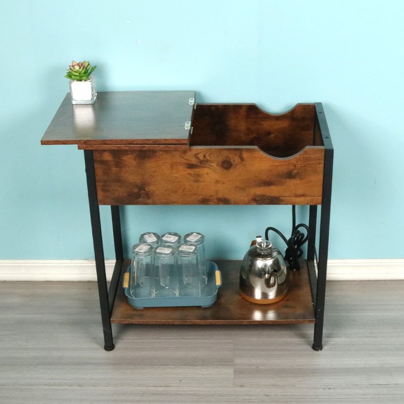 rustic new design stable metal leg with wooden 2 layers coffee Corner end desk tea table iron leg