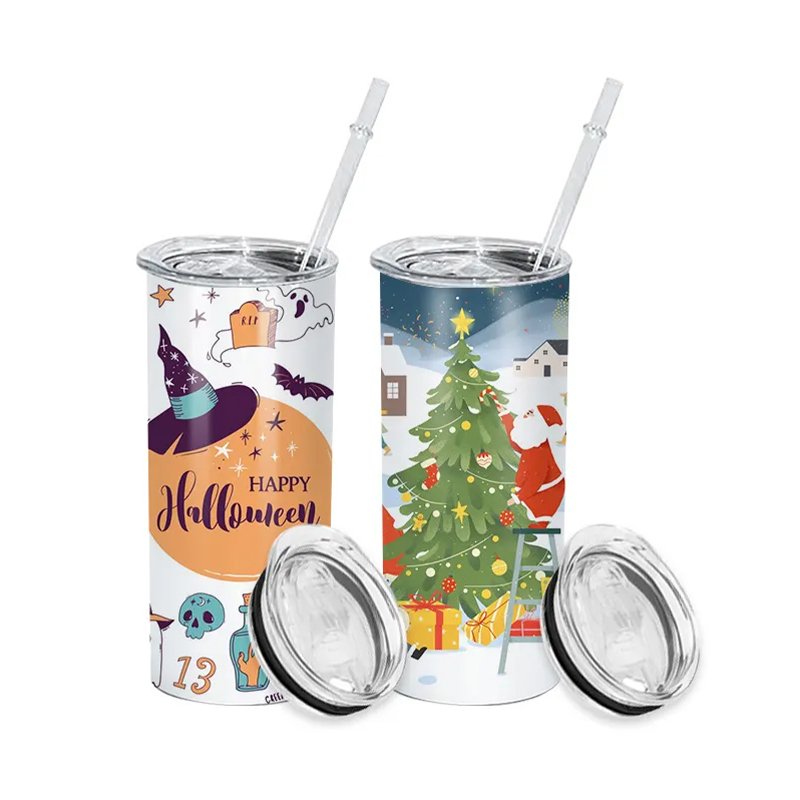 Ready To Ship 15 oz double wall Insulated Stainless Steel Straight Sublimation Blanks 15oz Skinny Tumbler Round Edge