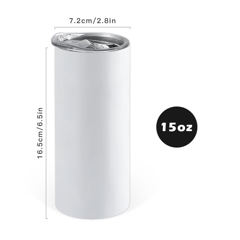 Ready To Ship 15 oz double wall Insulated Stainless Steel Straight Sublimation Blanks 15oz Skinny Tumbler Round Edge