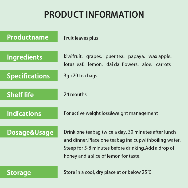 Private Label Slim Tea with Fruit Leaves and Chinese Herbs Fast Detox Diet Tea for Adults Tummy Tea Plus Fit