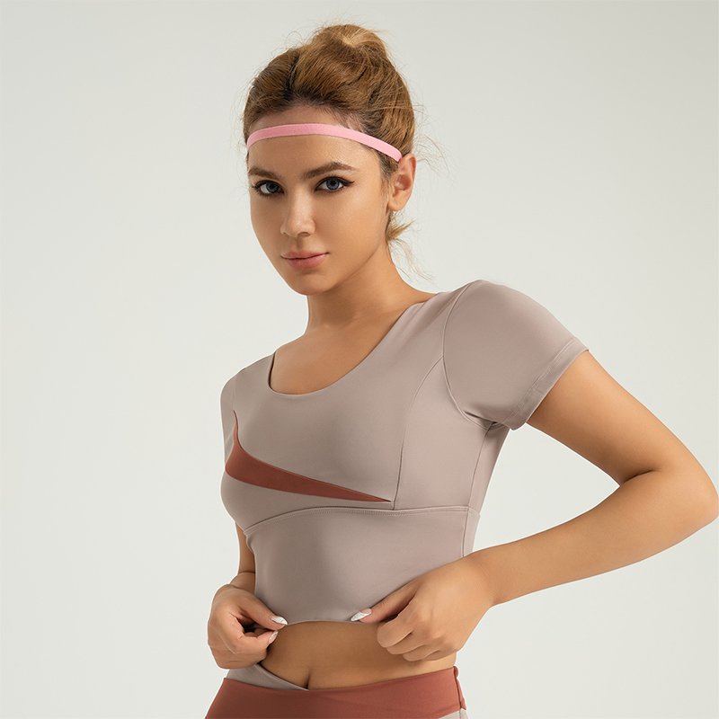 Diagonal splicing top Quick-Drying Breathable Yoga Top Sports Fitness Running Belt Chest Pad Solid Pattern for women