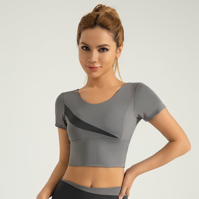 Diagonal splicing top Quick-Drying Breathable Yoga Top Sports Fitness Running Belt Chest Pad Solid Pattern for women