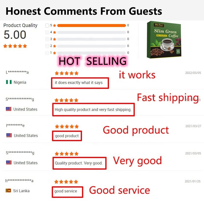Slim Green Coffee Wholesale WinsTown natural herbs diet private label weight loss instant Ganoderma coffee