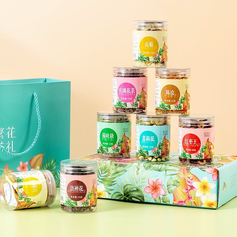 Gift Box Tea Dried Jujubes Lemon Orange Peel Tribute Chrysanthemum Roselle Lotus Leaf Rose Jasmine Mixed Flower Herbal Tea