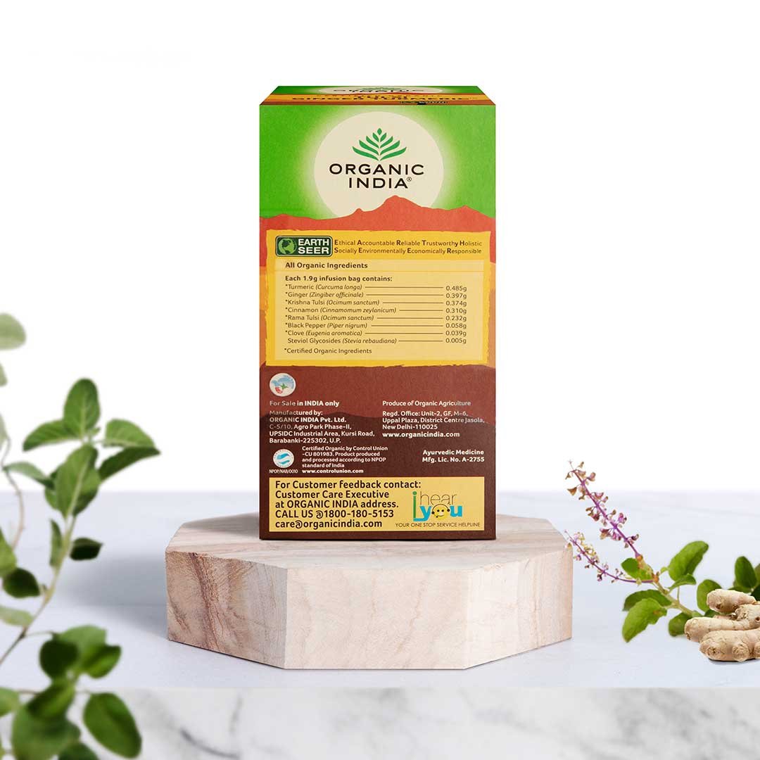 Organic India Natural Tulsi Ginger Turmeric Green Tea Tulsi Ginger Turmeric 25 Tea Bags