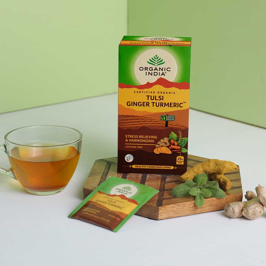 Organic India Natural Tulsi Ginger Turmeric Green Tea Tulsi Ginger Turmeric 25 Tea Bags