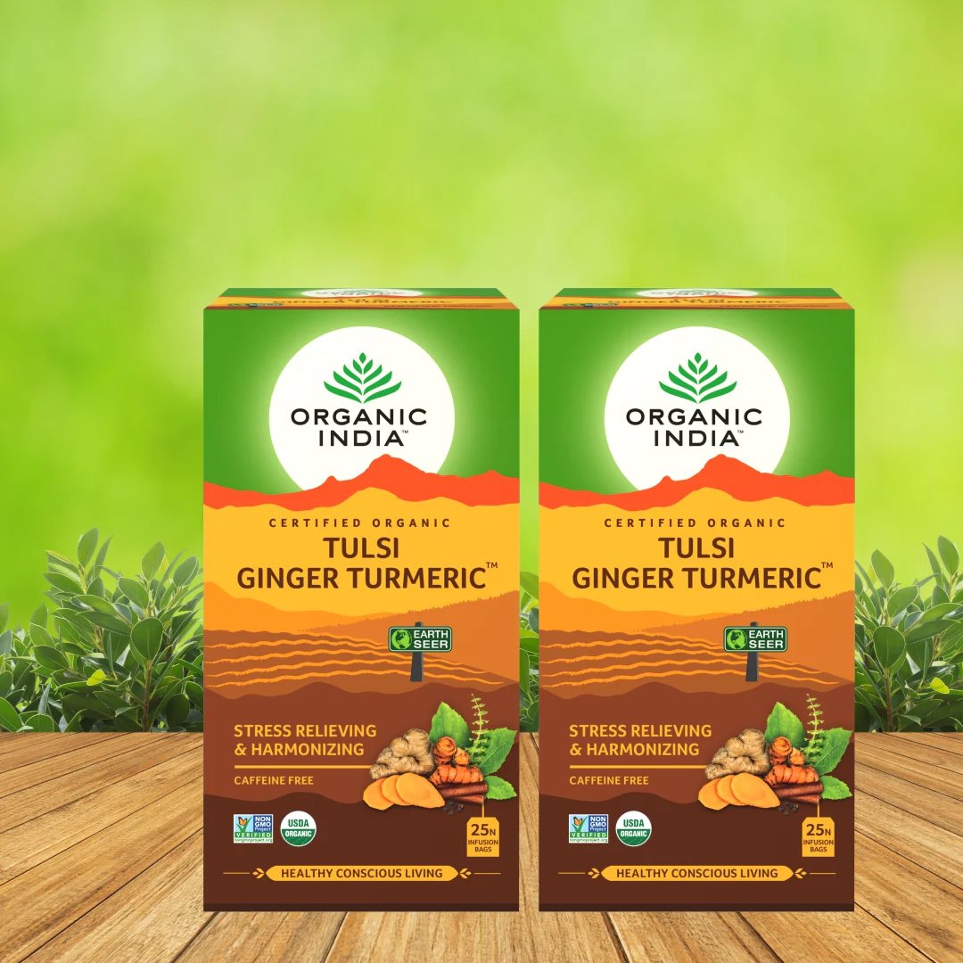 Organic India Natural Tulsi Ginger Turmeric Green Tea Tulsi Ginger Turmeric 25 Tea Bags