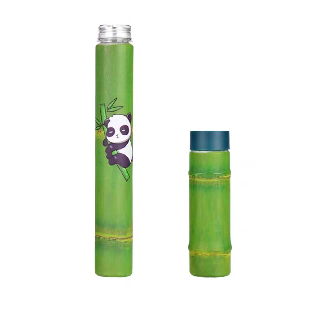 Custom 400ml Panda pet slim bamboo shape plastic bottle with lid for milk tea Juice beverage