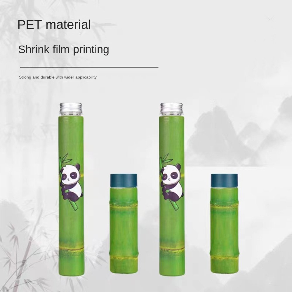 Custom 400ml Panda pet slim bamboo shape plastic bottle with lid for milk tea Juice beverage