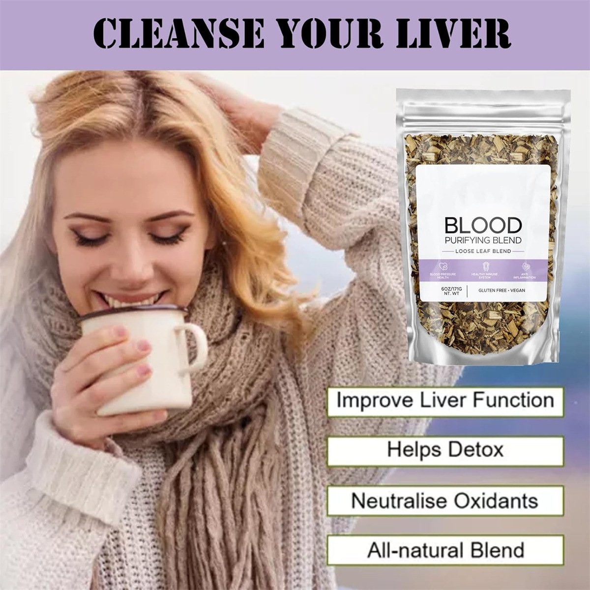 Earthly Blood Purifying Blended Herbal Tea Freshly Processed Liver Cleansing Tea Bags in Bulk Box Packaging Flavorful Health Tea