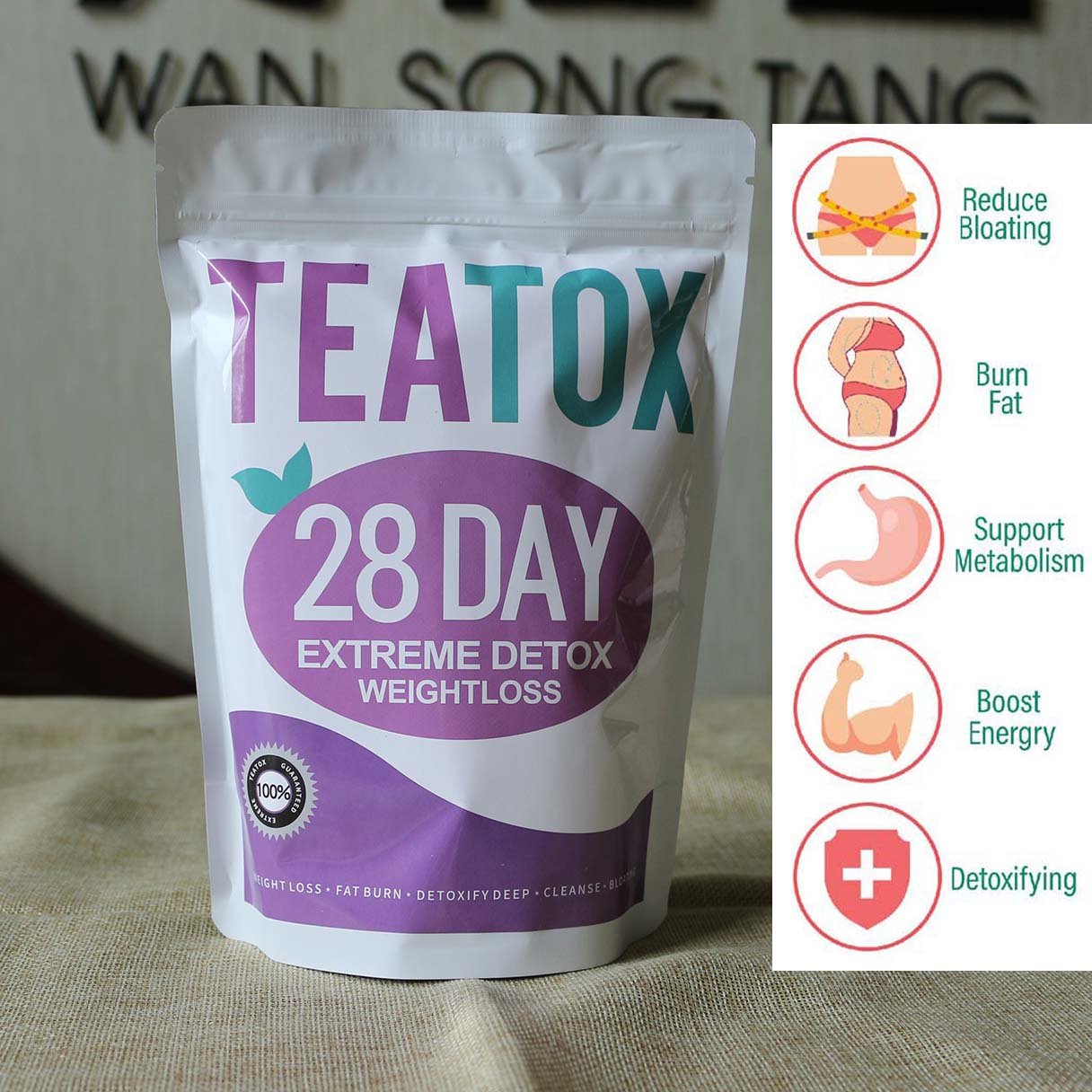 winstown 28 days detox burn flat tummy slim green tea 100%natural custom energizing peach flavor herbal supplement
