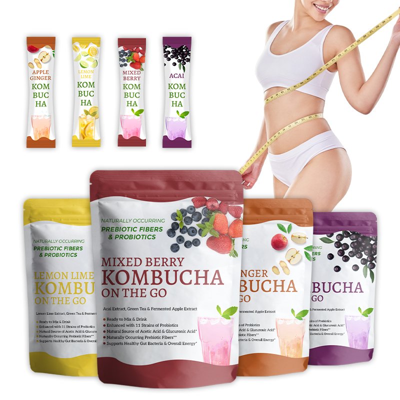 Essenze fruits Kombucha powder addict bundle mix Acai Lemon Lime Red Berries and Apple Ginger flavor weight menagement tea