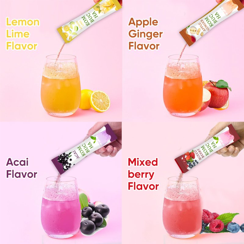Essenze fruits Kombucha powder addict bundle mix Acai Lemon Lime Red Berries and Apple Ginger flavor weight menagement tea