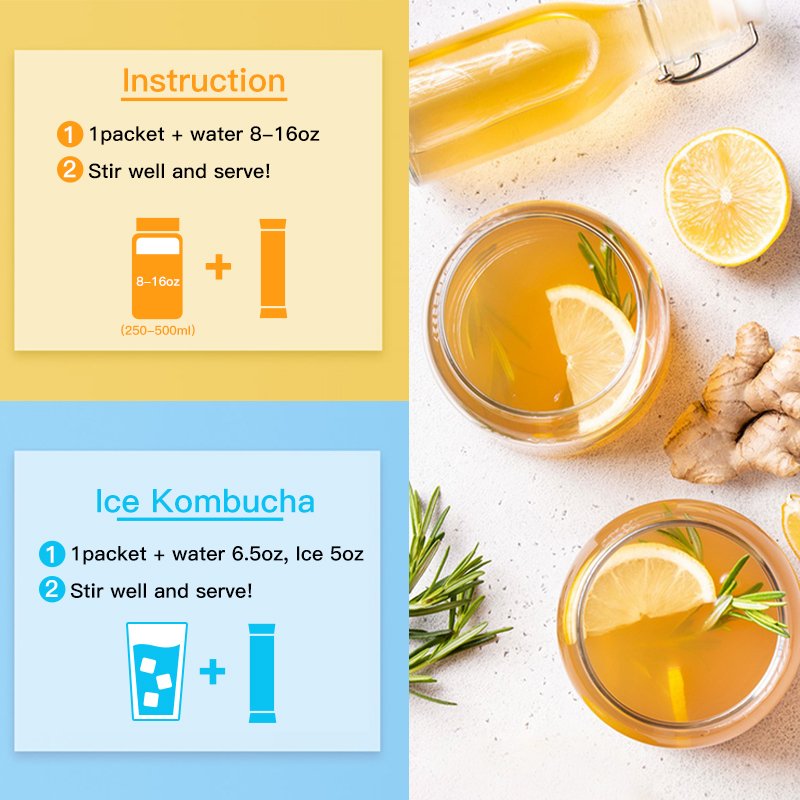 Essenze fruits Kombucha powder addict bundle mix Acai Lemon Lime Red Berries and Apple Ginger flavor weight menagement tea