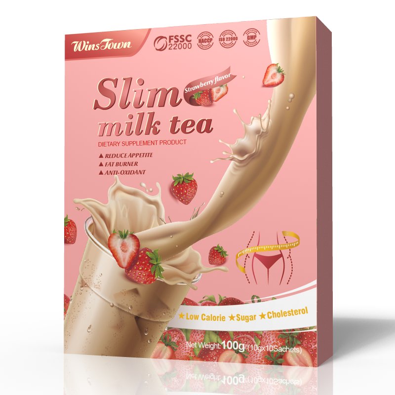 Customized Milk tea Strawberry taste natural herbs healthy Diet control Powder Instant slim tea Weight loss products GMP factory